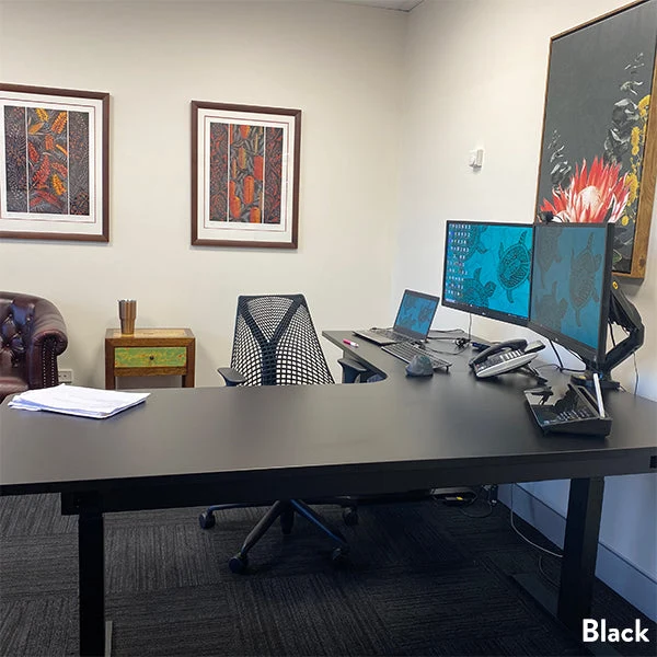 Desky L-Shape Curved Laminate Sit Stand Desk