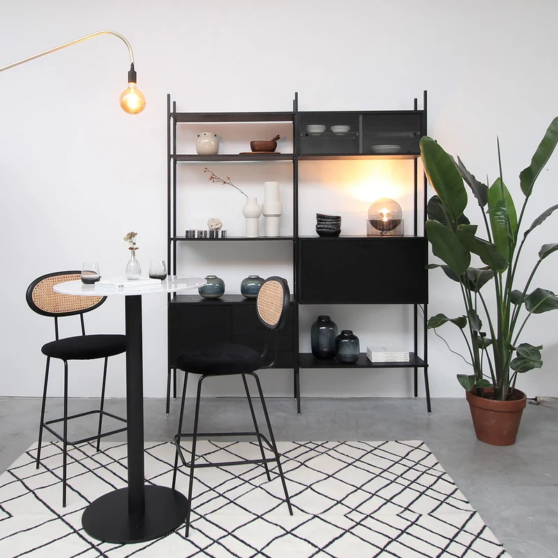 Retro Barkruk - Dublin - Zwart/Naturel Rotan