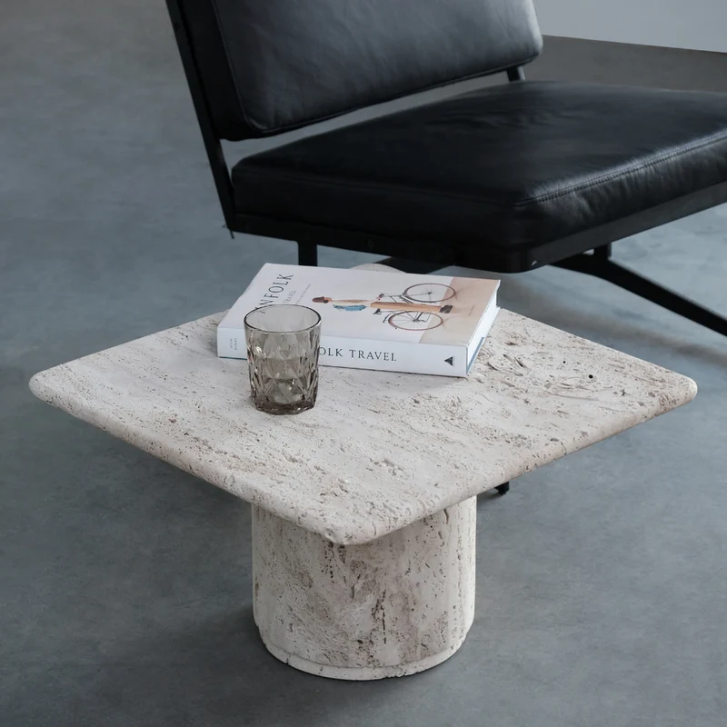 Salontafel vierkant - Lyon - Low - Wit Travertin
