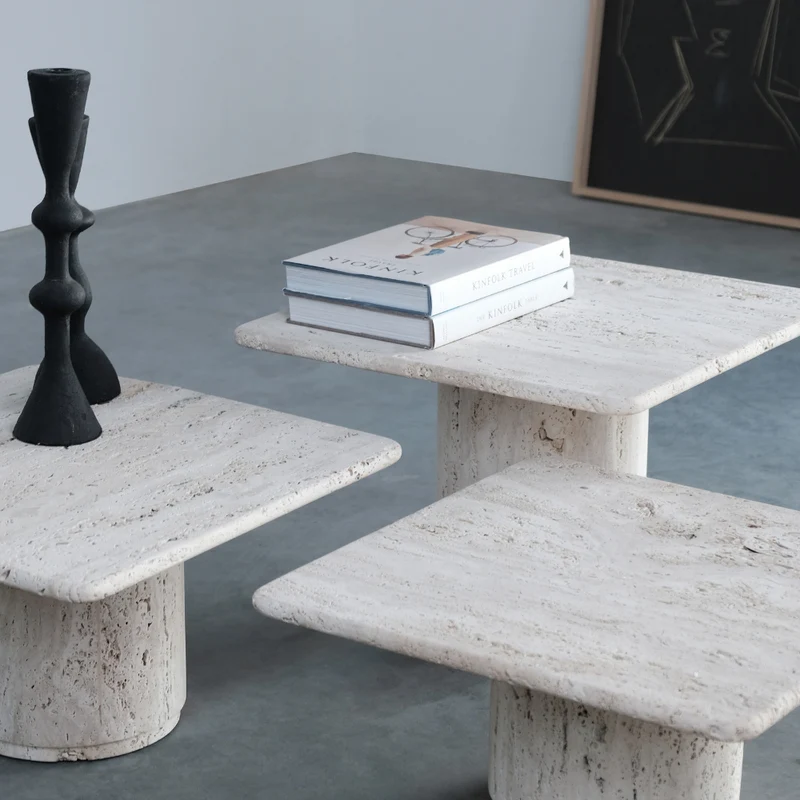 Salontafel vierkant - Lyon - Low - Wit Travertin