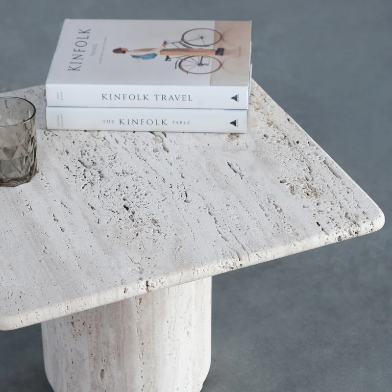 Salontafel vierkant - Lyon - Low - Wit Travertin