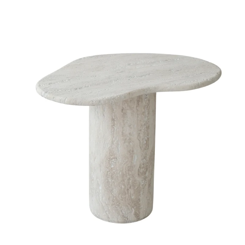 Jonah - Organische Bijzettafel - Travertin - Wit - H45 cm