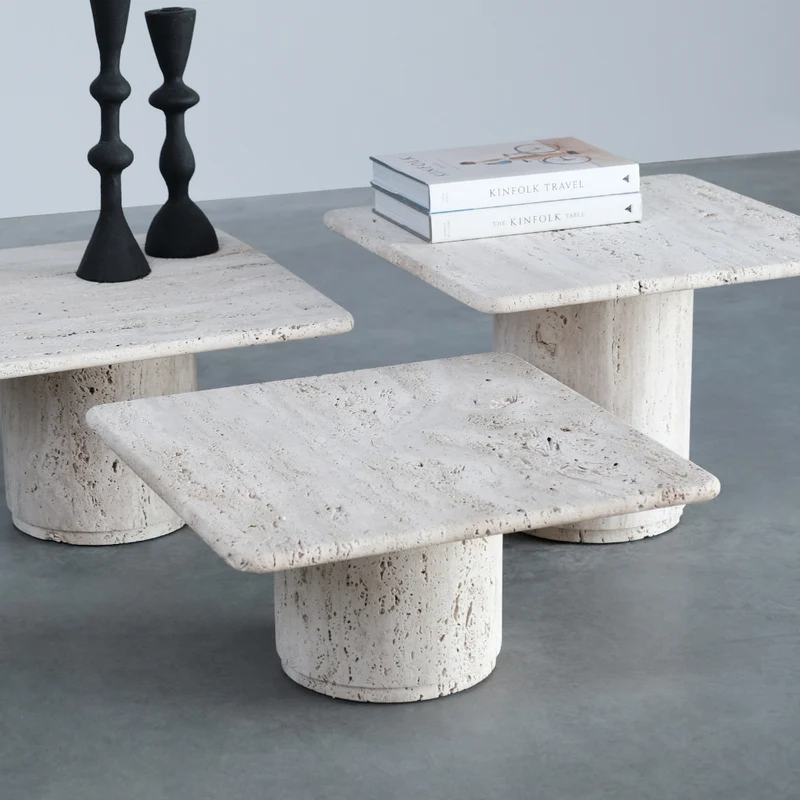 Salontafel vierkant - Lyon - Mid - Wit Travertin