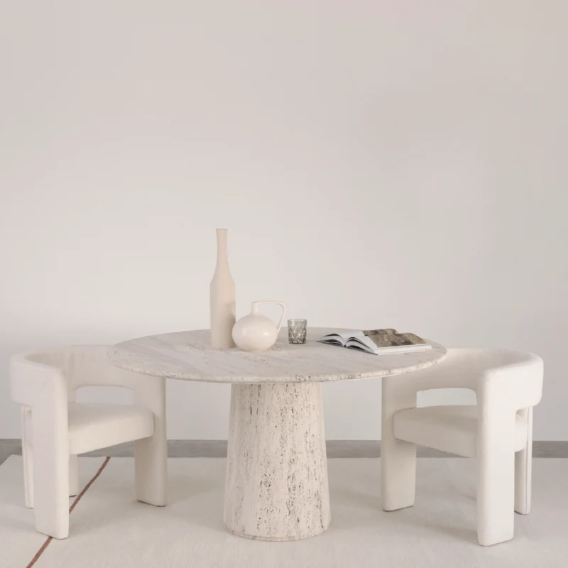 Legna - Ronde Eettafel - Travertin - Wit