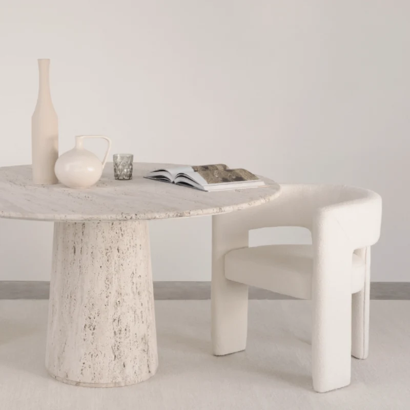 Legna - Ronde Eettafel - Travertin - Wit