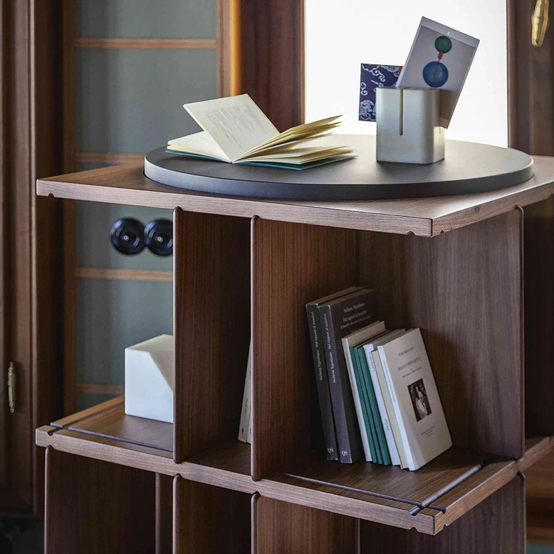 Revolving Wood Bookcase TURNER by Gianfranco Frattini for Poltrona Frau