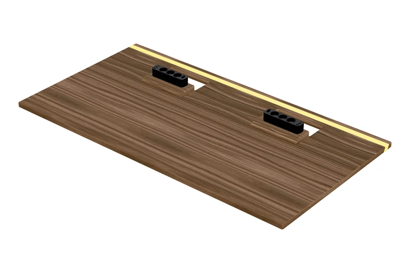 Walnut standing desk with epoxy LED light and cable management unit