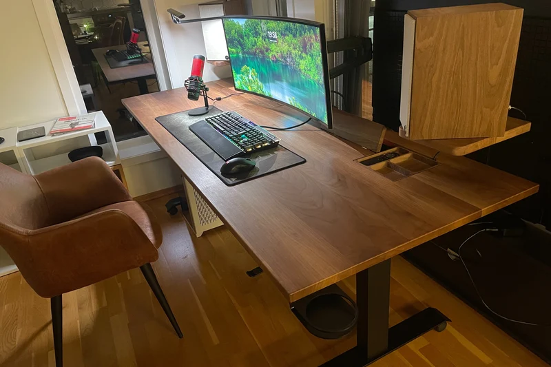 Walnut standing desk with epoxy LED light