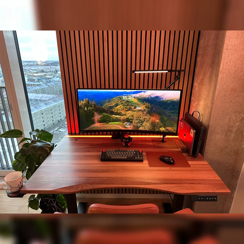 Walnut standing desk with epoxy LED light