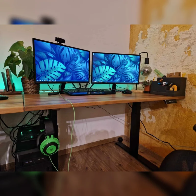 Walnut standing desk with epoxy LED light