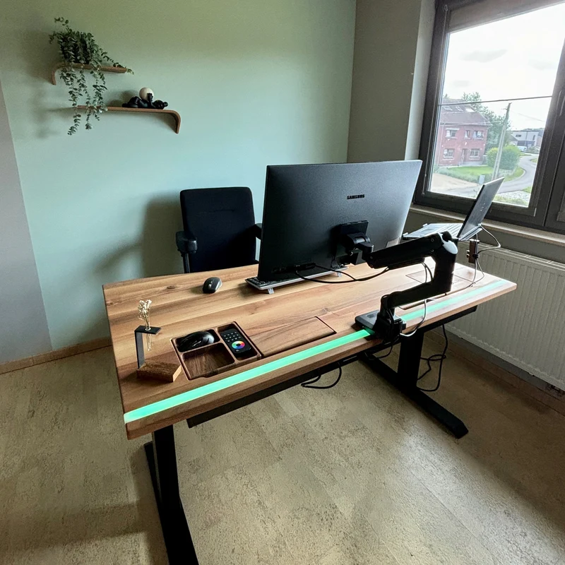 Walnut standing desk with epoxy LED light