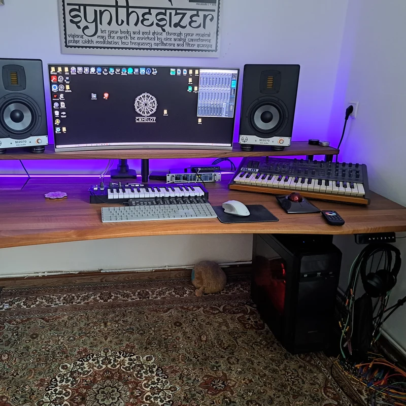 Walnut standing desk with epoxy LED light