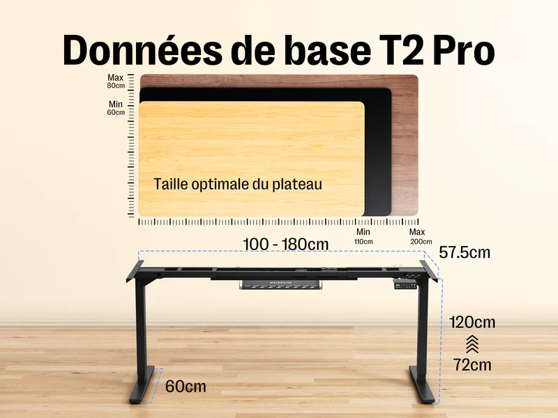 Maidesite T2 Pro - Châssis réglable en hauteur électriquement