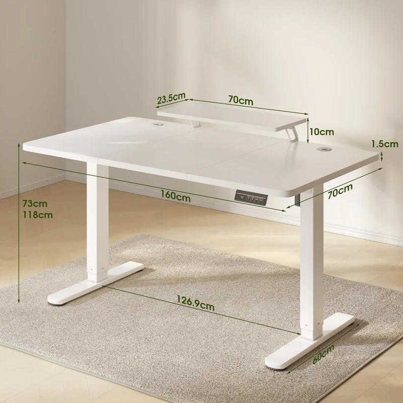 Bureau assis-debout électrique 160 × 70 cm avec support écran