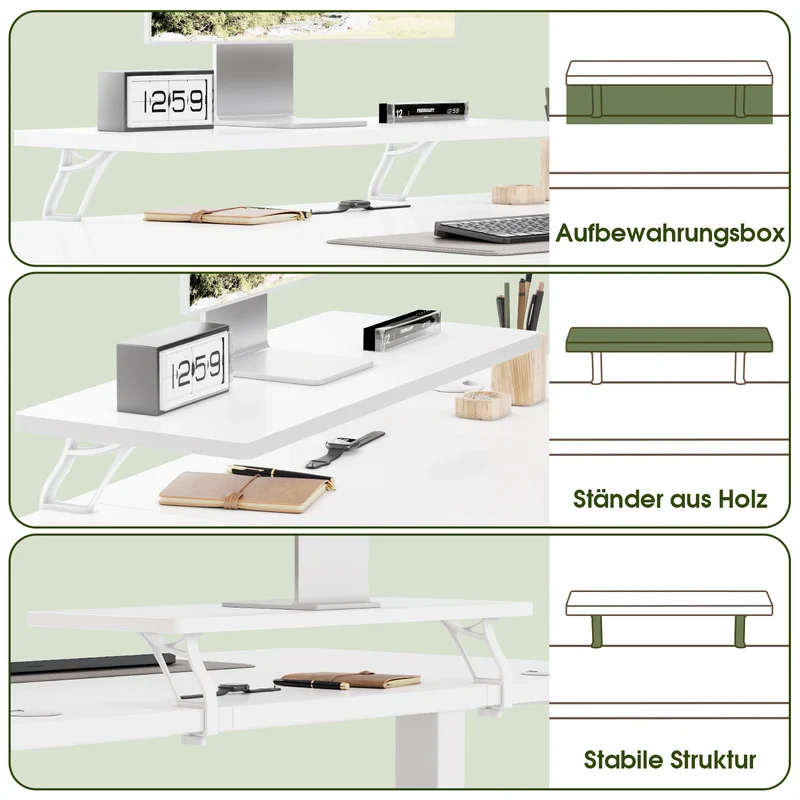 Bureau assis-debout électrique 160 × 70 cm avec support écran