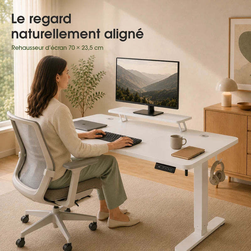 Bureau assis-debout électrique 160 × 70 cm avec support écran