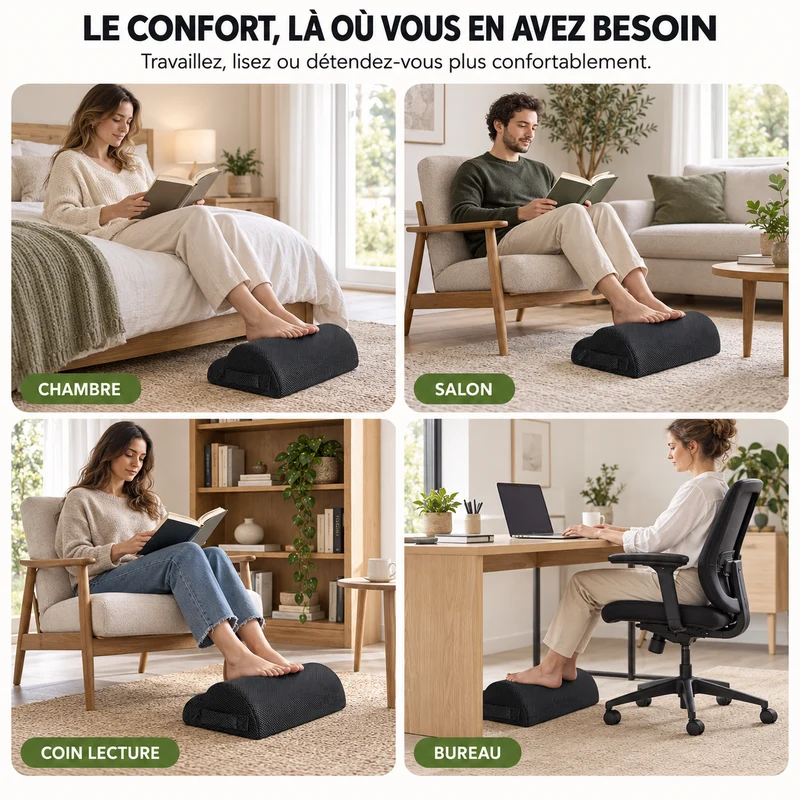 Repose-pieds ergonomique en mousse haute densité.