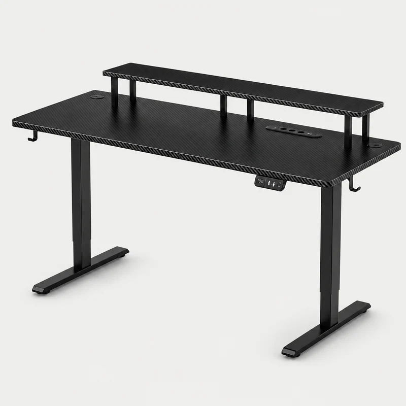 Bureau gaming assis-debout électrique — Prise intégrée & Programmable