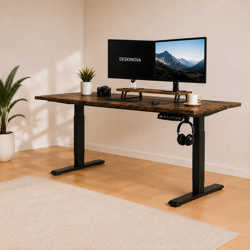 Bureau Assis-Debout Électrique 160x80 cm avec Tiroir & Support Écran