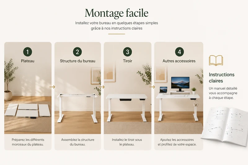 Bureau Assis-Debout Électrique 160x80 cm avec Tiroir & Support Écran