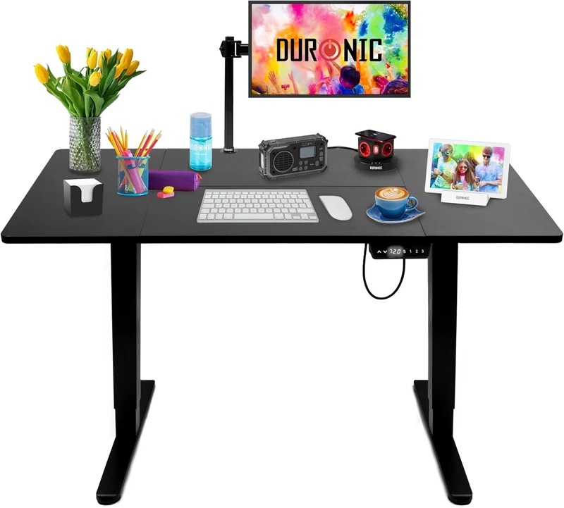 Duronic CD140 BK Bureau Assis-Debout électrique Complet avec Plateau de 140 cm Hauteur Ajustable de 72 à 118 cm Charge maximale de 70 kg Poste Travail Assis Debout Domicile télétravail Bureau