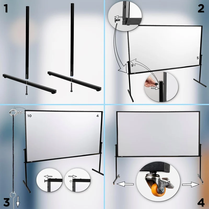 Duronic BD-SFPS120 16:9 Ecran de Projection vidéoprojecteur 120 Pouces Toile de Projection écran Home 4K Full HD 3D Cinema soirée cinéma Bureaux Conférence Classe école Montage Mural trépied