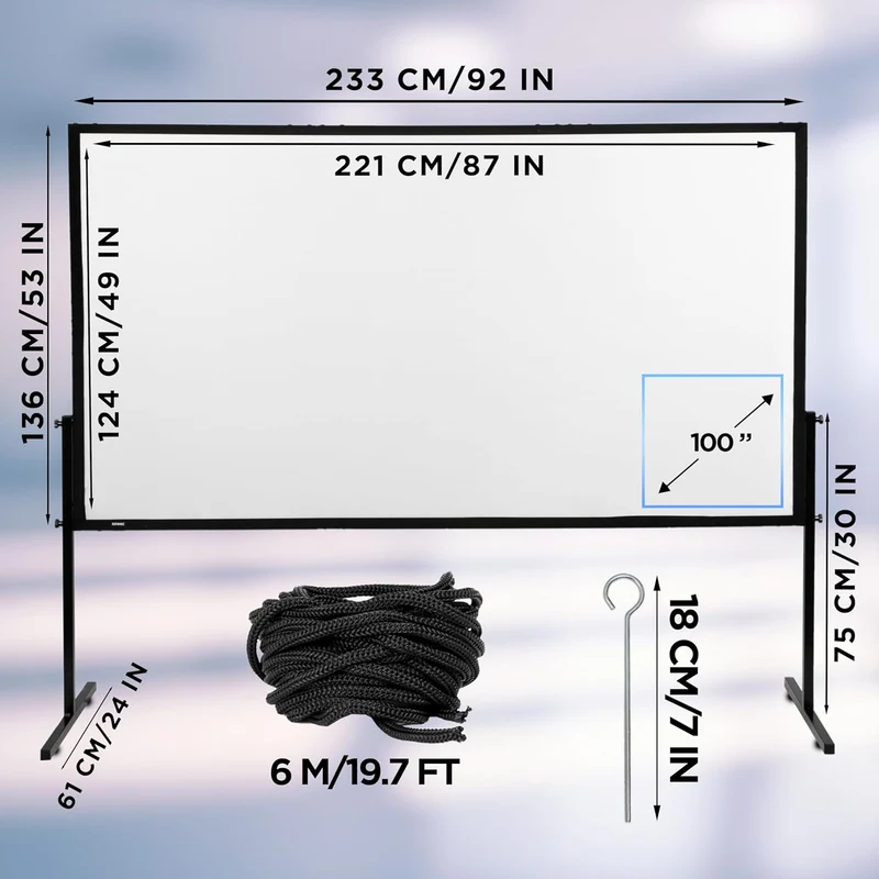 Duronic BD-SFPS100 16:9 Ecran de Projection vidéoprojecteur 100 Pouces Toile de Projection écran Home 4K Full HD 3D Cinema soirée cinéma Bureaux Conférence Classe école Montage Mural trépied