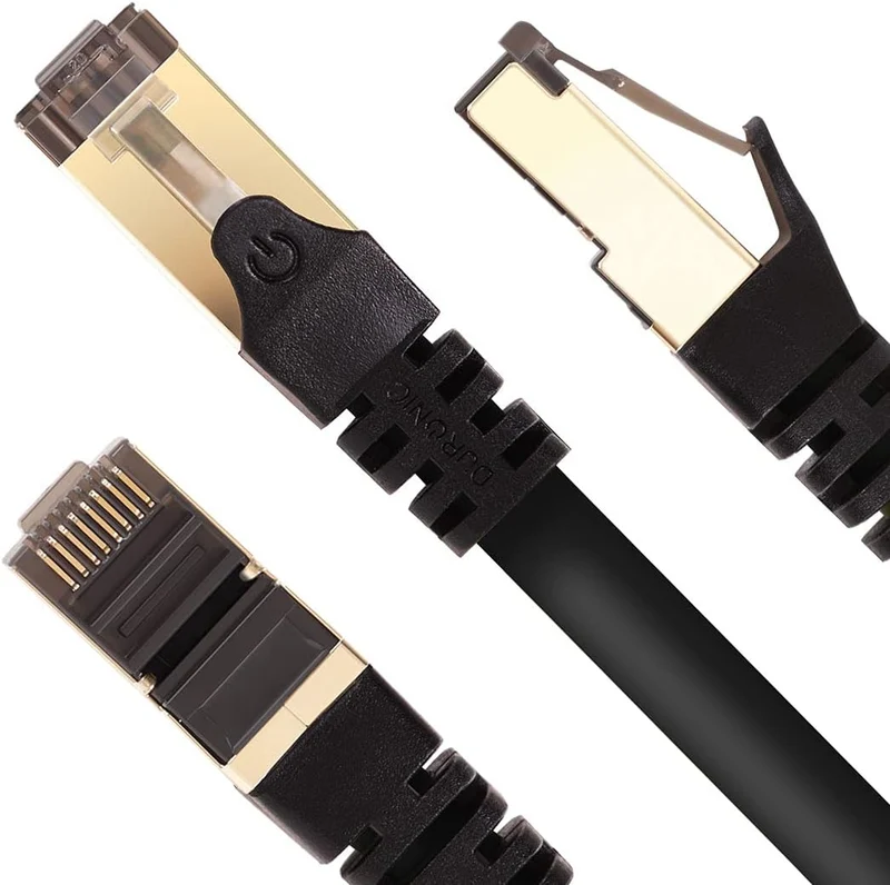 Duronic Câble Ethernet CAT8 BK 0,5M 2Ghz 2000MHz Vitesse 40Gbps S/FTP Câbles réseaux LAN internet network RJ45 blindés Haute Bande passante et transmission des données rapides Connecteurs or