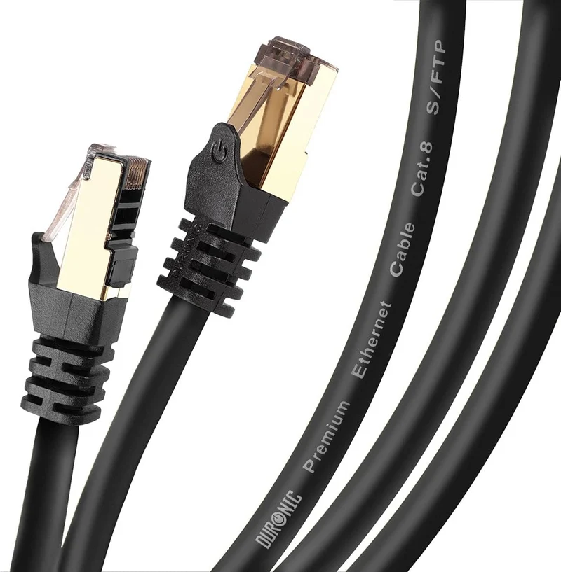 Duronic Câble Ethernet CAT8 BK 0,5M 2Ghz 2000MHz Vitesse 40Gbps S/FTP Câbles réseaux LAN internet network RJ45 blindés Haute Bande passante et transmission des données rapides Connecteurs or