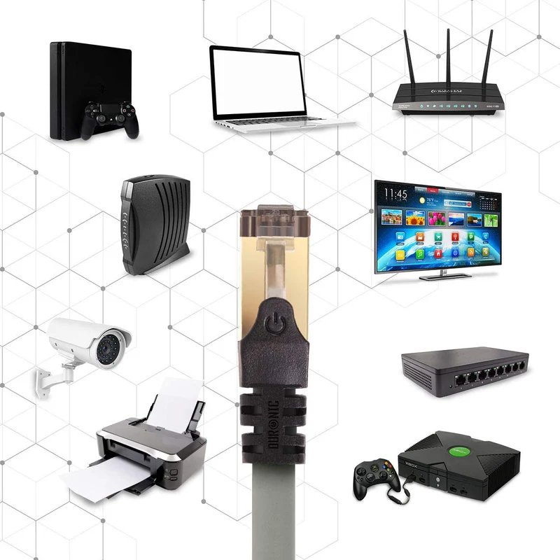 Duronic Câble Ethernet CAT8 GY 10M 2Ghz 2000MHz Vitesse 40Gbps S/FTP Câbles réseaux LAN internet network RJ45 blindés Haute Bande passante et transmission des données rapides Connecteurs or