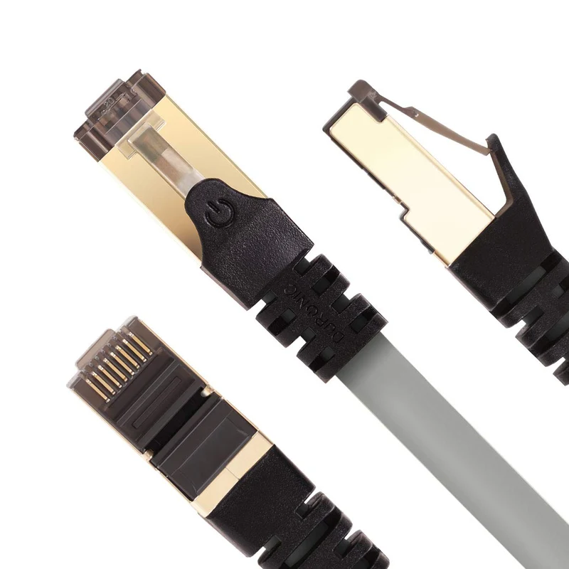 Duronic Câble Ethernet CAT8 GY 10M 2Ghz 2000MHz Vitesse 40Gbps S/FTP Câbles réseaux LAN internet network RJ45 blindés Haute Bande passante et transmission des données rapides Connecteurs or