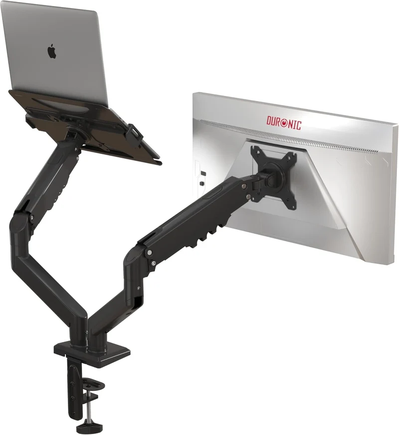 Duronic DM6AL1 Bras pour Ecran d’Ordinateur de 13 à 32 Pouces avec Support pour Ordinateur Portable VESA 75 100 Charge maximale de 9 kg Rotation 360° Bras avec Ressort à gaz