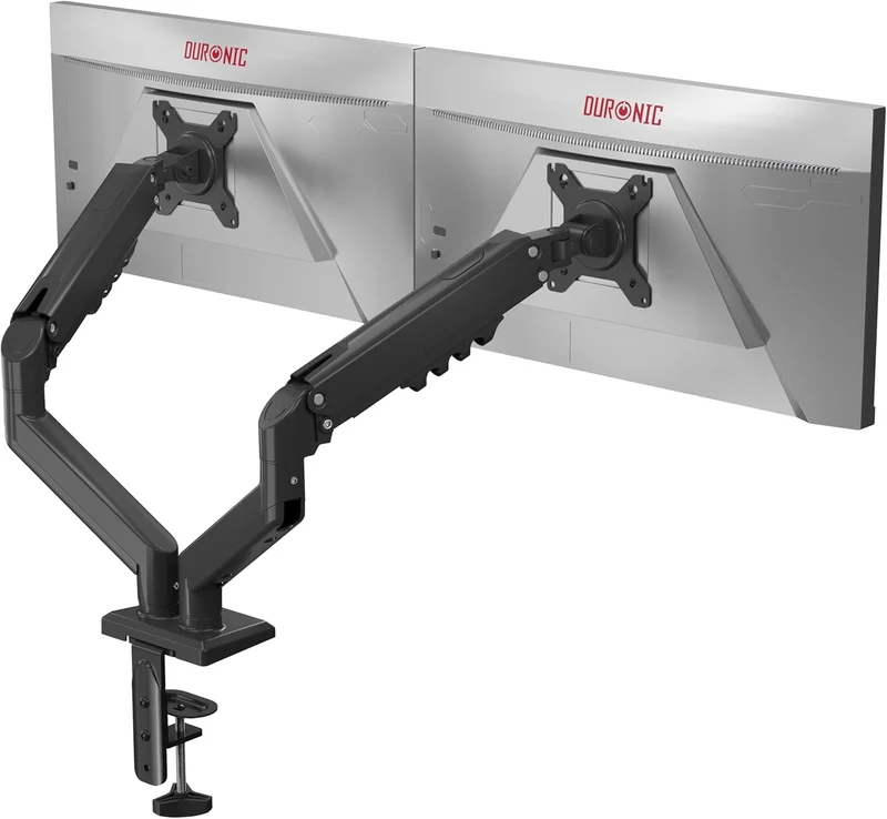 Duronic DM6A2 Bras pour 2 Ecrans d’Ordinateur Support pour Moniteurs d’écran de 13 à 32 Pouces VESA 75 100 Charge maximale de 9 kg Rotation 360° Bras avec Ressort à gaz