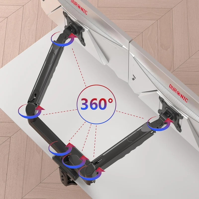 Duronic DM6A2 Bras pour 2 Ecrans d’Ordinateur Support pour Moniteurs d’écran de 13 à 32 Pouces VESA 75 100 Charge maximale de 9 kg Rotation 360° Bras avec Ressort à gaz
