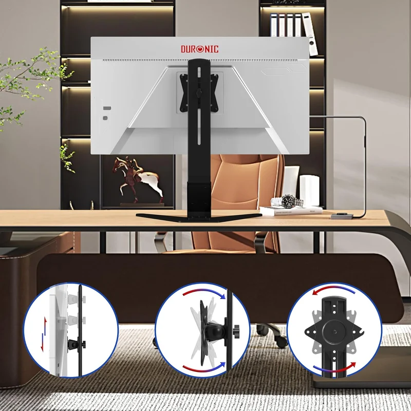 Duronic DM12D1 Support pour écran de 17 à 27 Pouces VESA 75 100 Ecran jusqu'à 8 kg Inclinaison de -15° à +15° Rotation 360°
