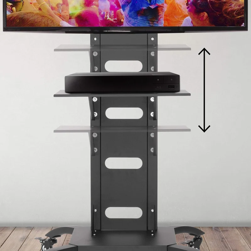 Duronic TVS4T1 Meuble TV pour écran 37 à 70 Pouces Support télévision LCD LED OLED QLED VESA 600x400 mm Charge Max 82 kg roulettes intégrées