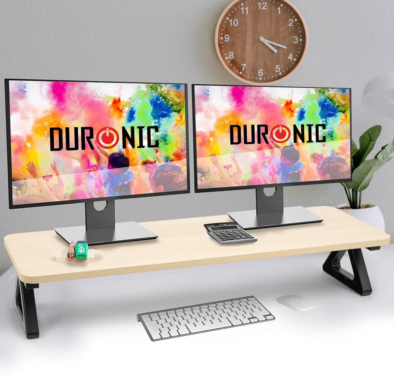 Duronic DM06-2 NL Support pour deux moniteurs en MDF 82 x 30 cm Rehausseur d’écran d’ordinateur portable LCD LED TV Pour 1 ou 2 écrans de 13,5cm Espace de travail ergonomique avec rangement