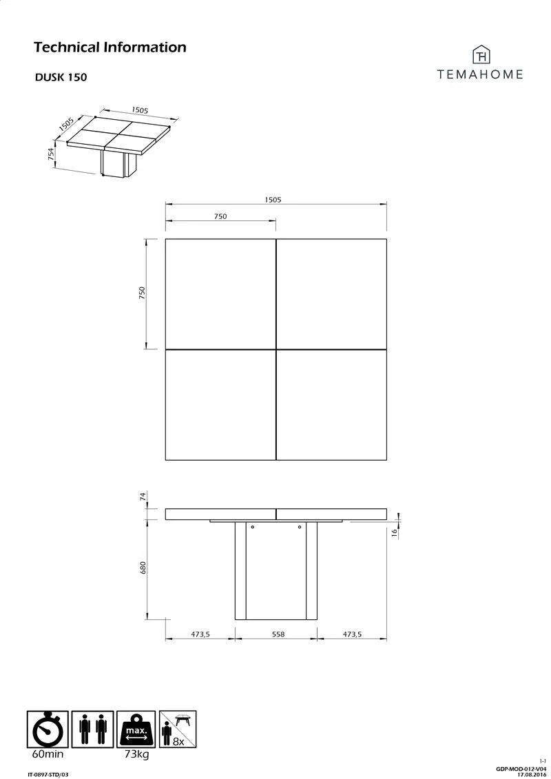 Temahome Table - Dusk 130/150