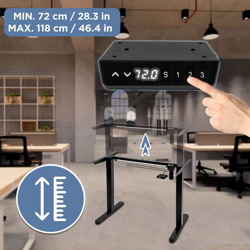 Duronic CD120 BK Bureau Assis-Debout électrique Complet avec Plateau de 120 cm Hauteur Ajustable de 72 à 118 cm Charge maximale de 70 kg Poste Travail Assis Debout Domicile télétravail Bureau