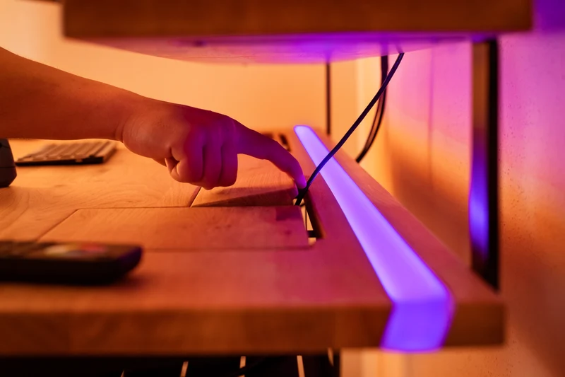 Walnut desk top with epoxy LED light