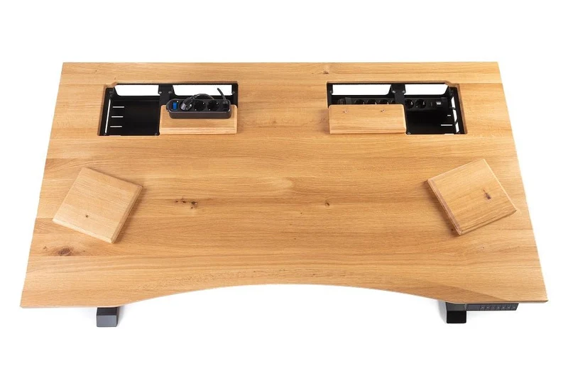 Oak desk with epoxy LED light and extended cable management unit