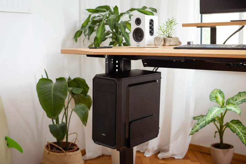 Oak desk with epoxy LED light and extended cable management unit