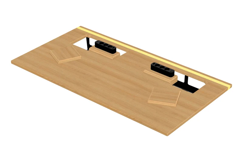 Oak desk with epoxy LED light and extended cable management unit