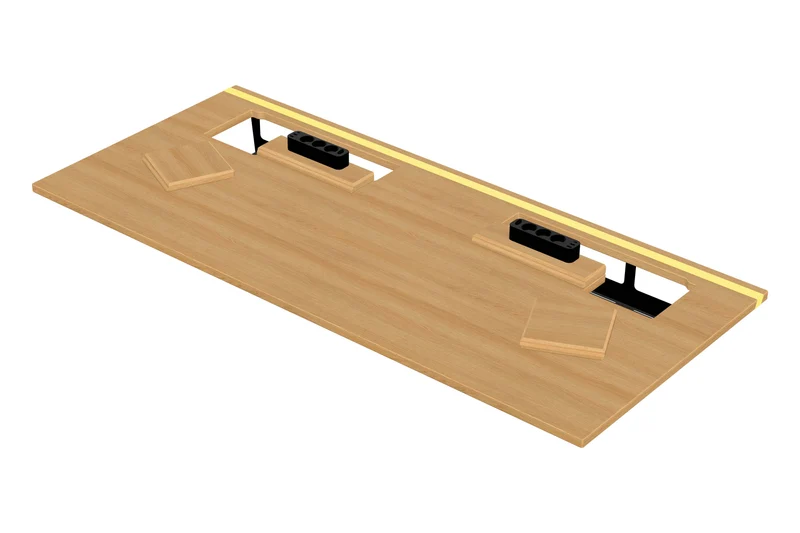 Oak desk with epoxy LED light and extended cable management unit
