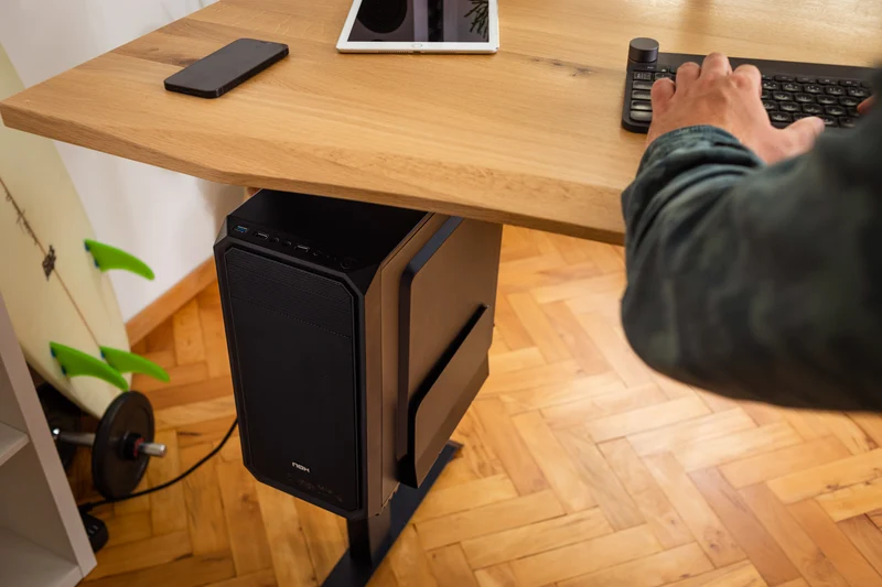 Oak desk with epoxy LED light and cable management unit