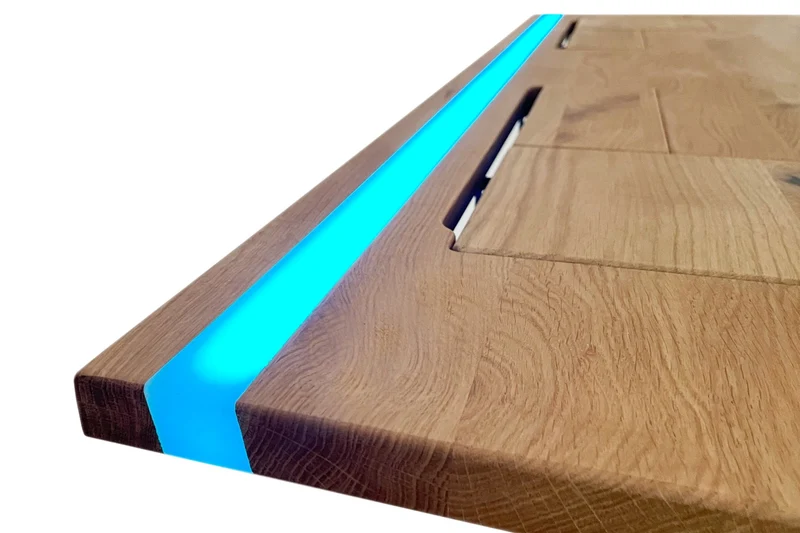 Oak desk with epoxy LED light