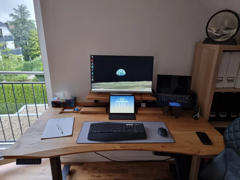 Oak desk with epoxy LED light