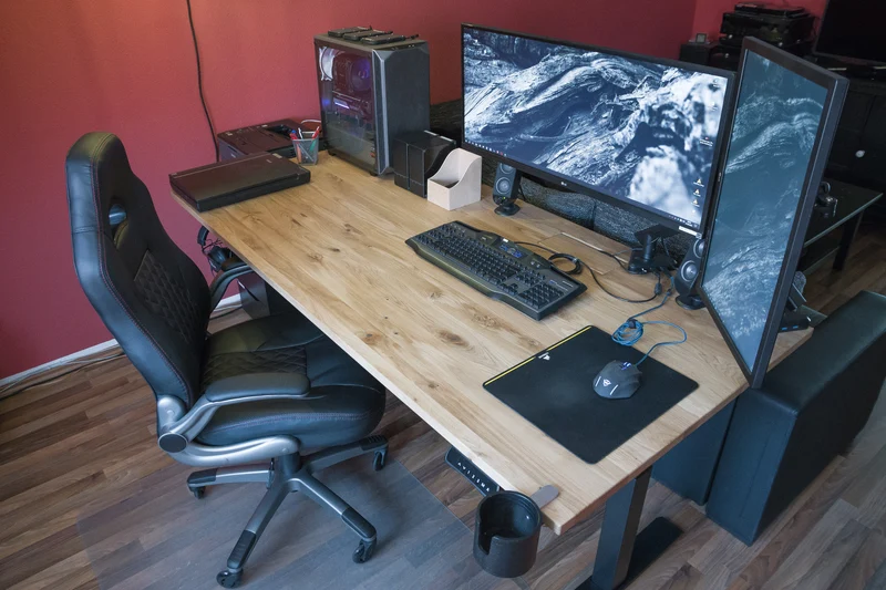 Oak desk with epoxy LED light
