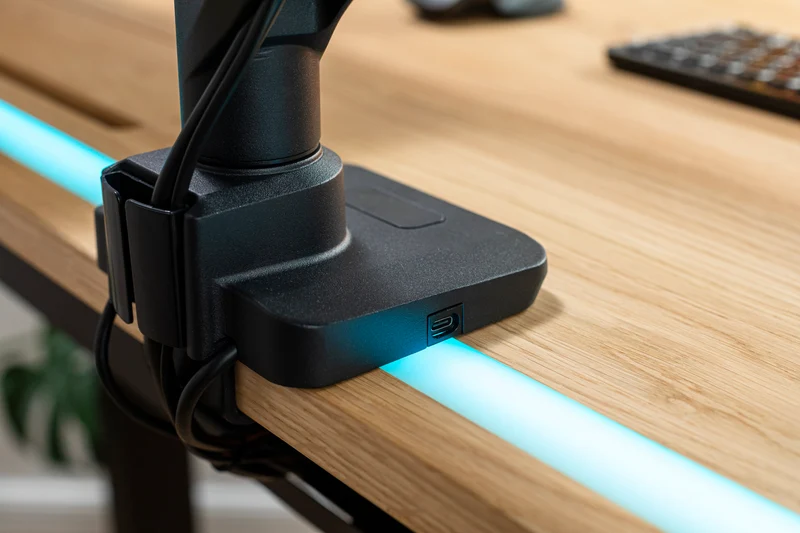 Oak standing desk with epoxy LED light