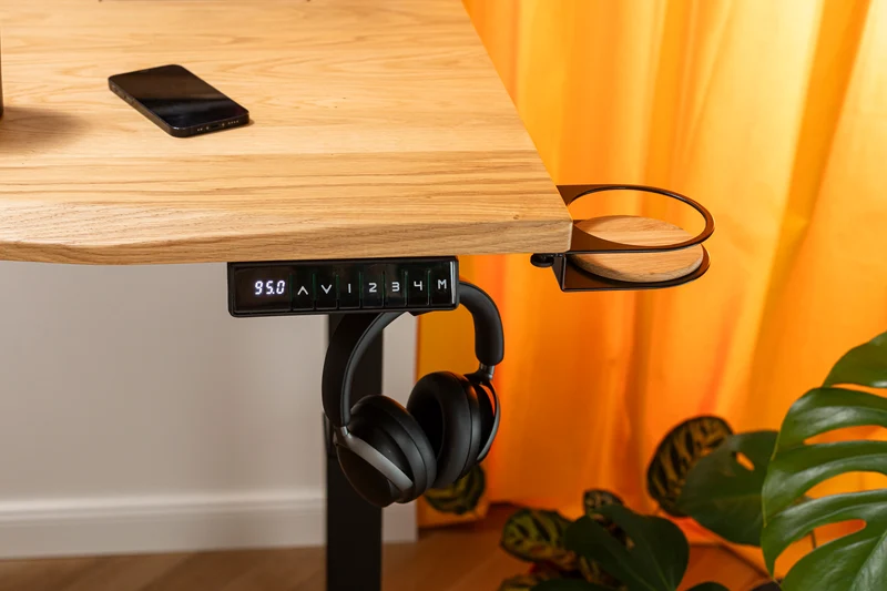 Oak standing desk with epoxy LED light